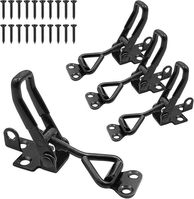 4 Pack Adjustable Black Toggle Clamp Latch (4001) Heavy Duty 220 lbs Toggle Latch & Quick Release Metal Pull Latches, Easy to Install for Lid Box Case Door Smoker room(20pcs 0.6" Screws)