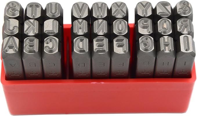 27pcs Heavy Duty Steel Stamp Uppercase Letters 3/16 5mm Hand Stamping Character Mark Code Alphabet Punch Kit for Bracelet Ring Jewelry Sheet Metal Plate Making Mold Die