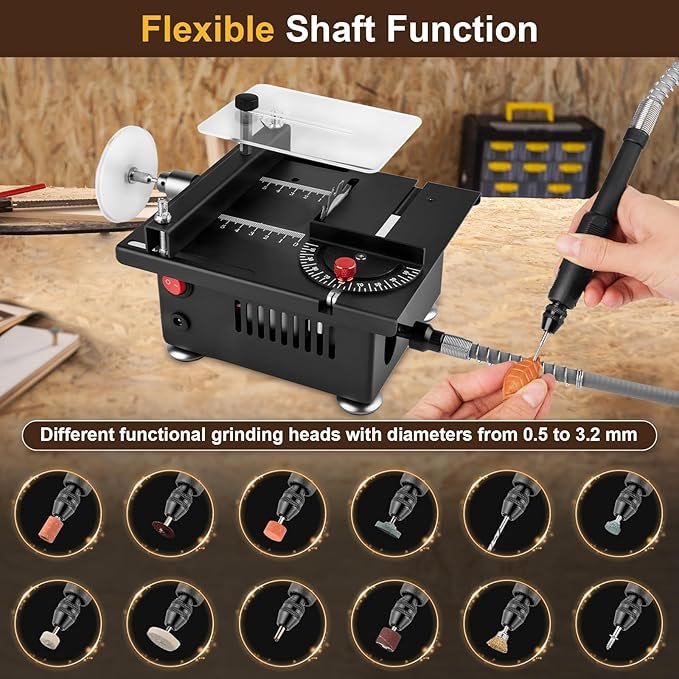 Mini Table Saw for Crafts, Portable Small Hobby Table Saw with 196 Accessories, Adjustable Speed & Angle, All-in-One Cutting, Sanding, Engraving for Wood, Plastic, PCB, Acrylic (Liftable)