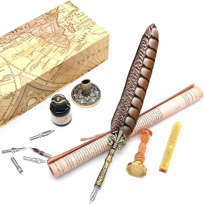 Antique Quill Pen Unique Half-Patterned Feather Pen Set - Image 6