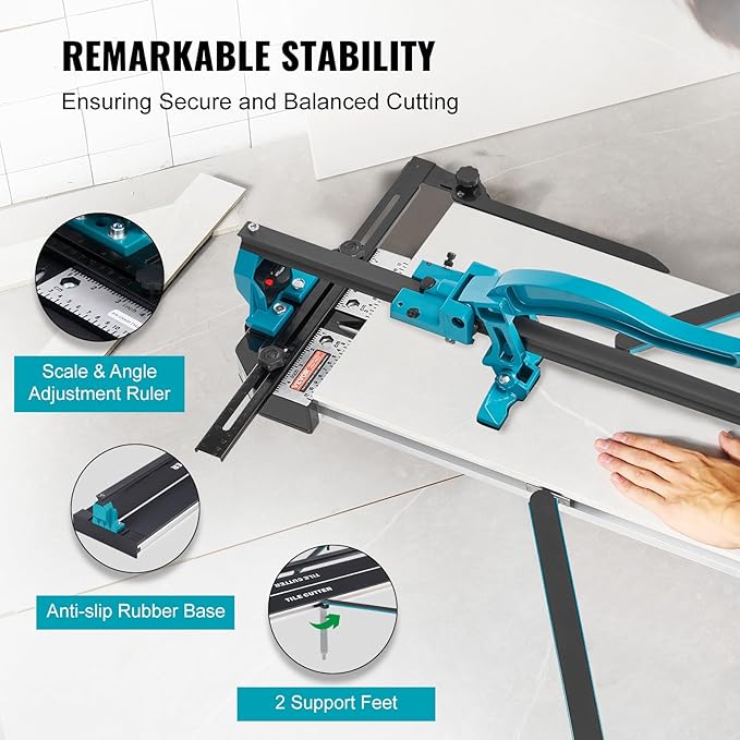 VEVOR Manual Tile Cutter, 48 inch, Porcelain Ceramic Tile Cutter with Tungsten Carbide Cutting Wheel, Infrared Positioning, Anti-Skid Feet, Durable Rails for professional installers or beginners