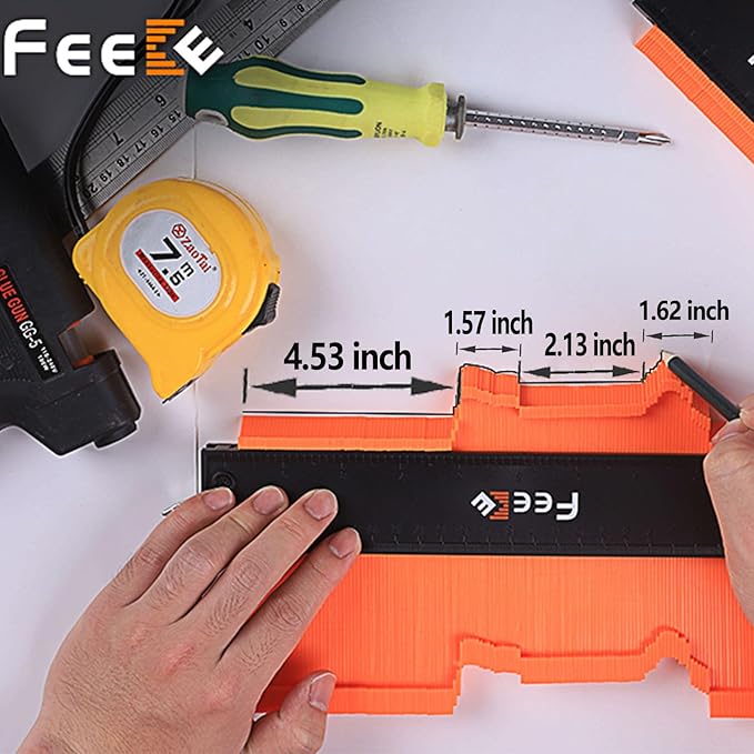 Contour Gauge (12 Inch) with Lock Profile Tool, Gifts for Men Dad Husband Him Super Contour Duplicator Men Gifts Woodworking Tools Carpenter Tools Construction Outline Angle Measuring Tool for Mens