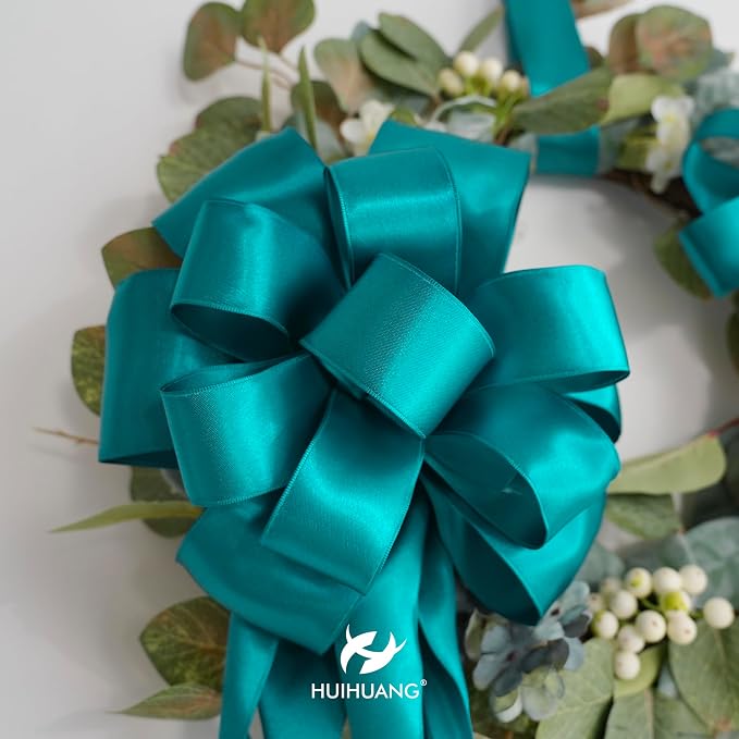 HUIHUANG Teal Wired Ribbon 2.5 inch Peacock Blue Satin Wire Ribbon - Image 5