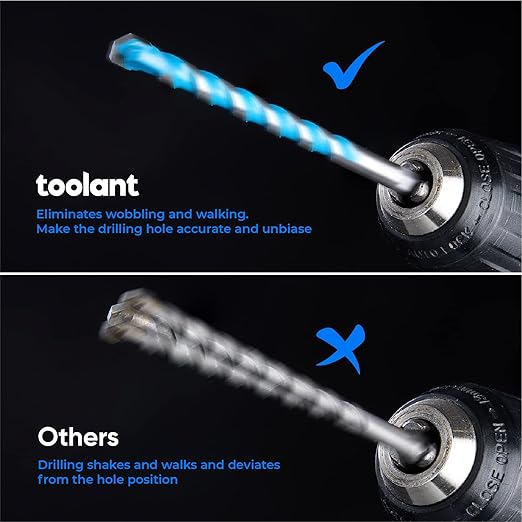 toolant 3/8" Concrete Drill Bit Set & Masonry Drill Bit Set, Shockproof Hex Shank Hammer Drill Bit Set for Glass/Brick/Plastic/Cement/Tile, Industrial Strength Carbide Drill Bit Tip, 3/8" 5pcs