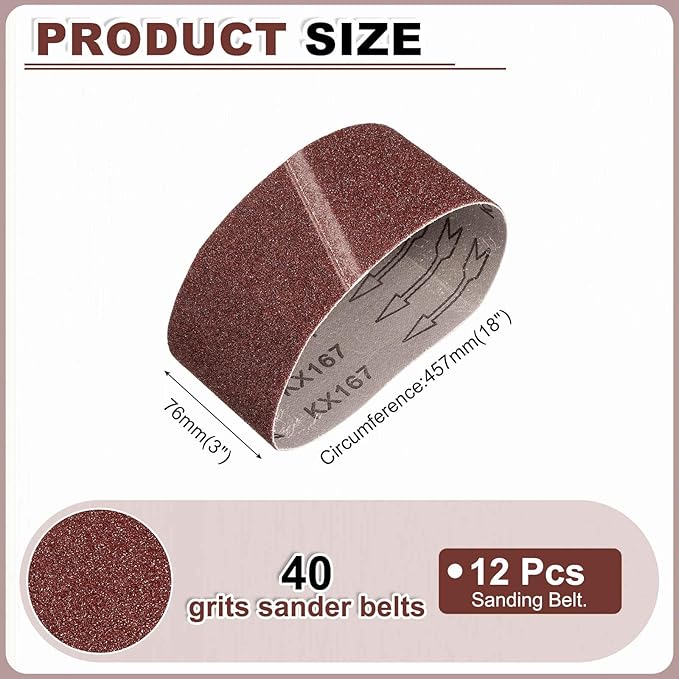 HARFINGTON 3 x 18 Inch Sanding Belts, 12 Pcs 40 Grits Aluminum Oxide Abrasive Belt Sander File Belt for Woodworking, Metal Polishing, Knife Sharpener
