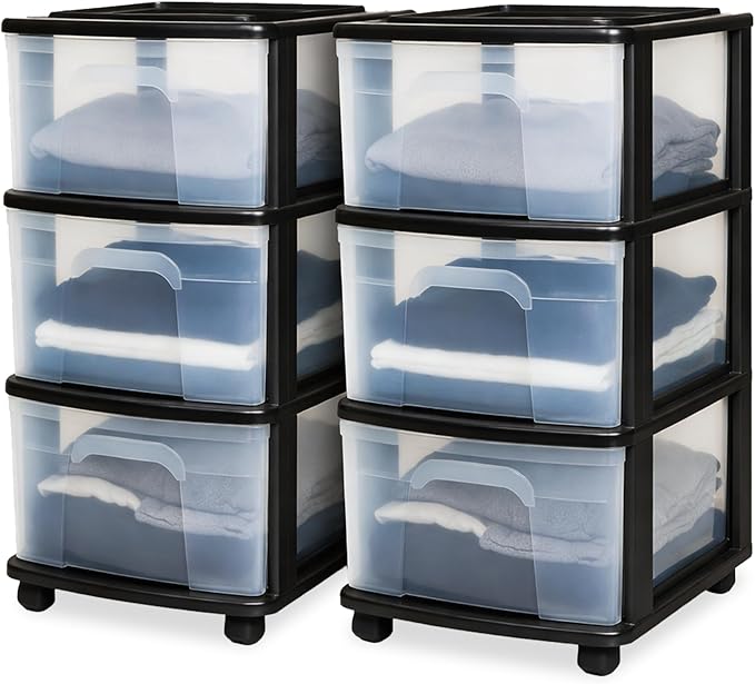 HOMZ 2-Pack Drawer Tower, 3-Tier Clear Plastic Storage Organizer Cart, and by Homz
