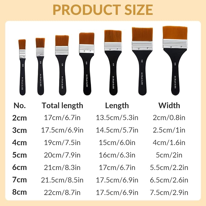 EORTA Flat Art Paint Brushes Set Assorted Size Nylon Painting Brushes - Image 3
