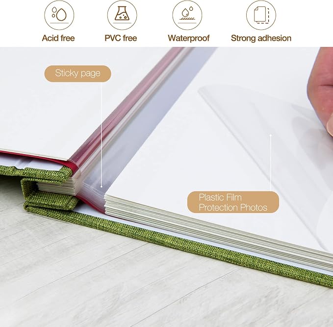 potricher Large Photo Album Self Adhesive 3x5 4x6 5x7 8x10 10x12 Pictures Linen - Image 4