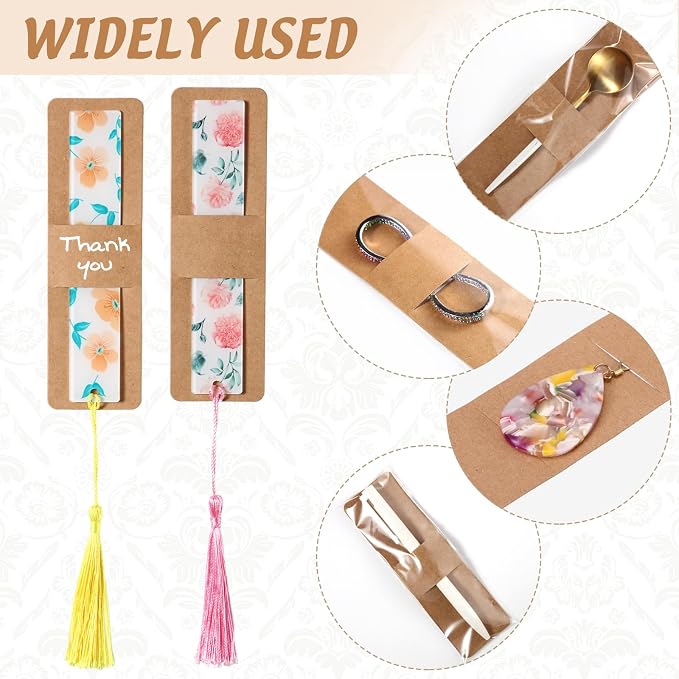 Honoson 100 Set Bookmark Holders Gift Set Kraft Paper Bookmark Sleeves - Image 3