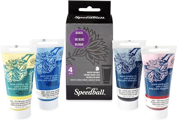 Speedball Water-Soluble Block Printing Ink Set – 4 Bold Colors by SpeedballArt