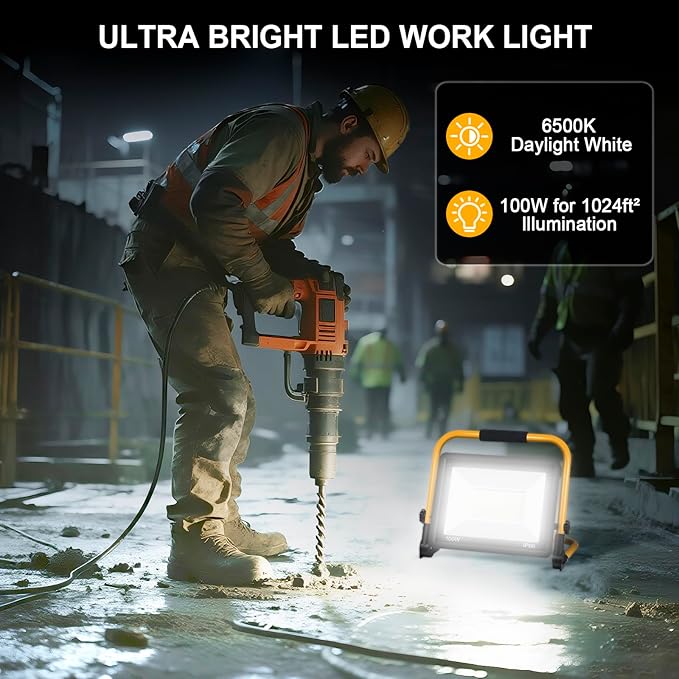 50W 5600LM LED Work Light with 16.5FT Cord, IP66 Waterproof, Portable Flood Light for Construction, Workshop, Garage, and Outdoor Use