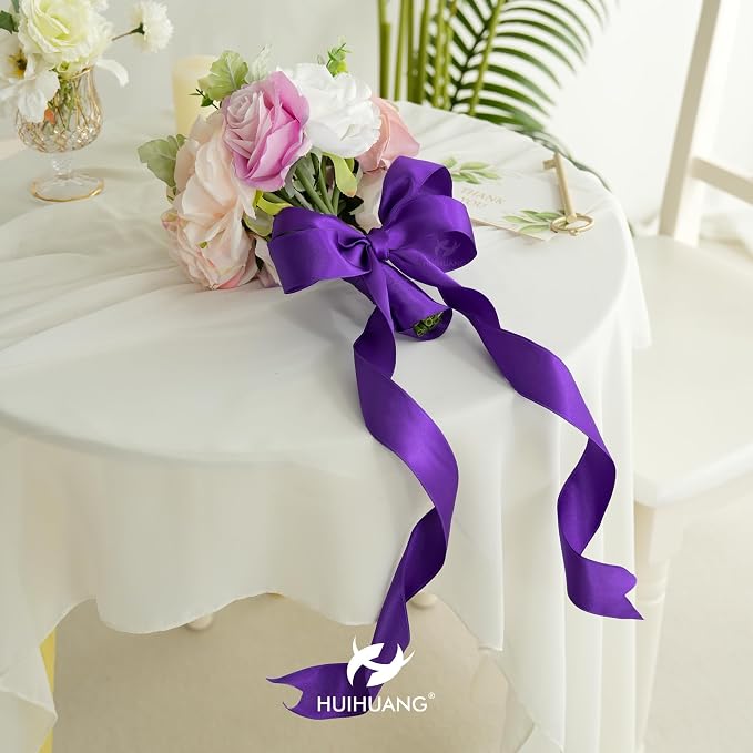 HUIHUANG Purple Satin Wired Ribbon 1-1/2 inch Dark Purple Wire Edge Ribbon - Image 4