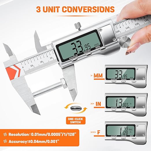 Digital Caliper 12 Inch/300mm, HARDELL Calipers Easy Switch Inch/MM/Fraction, Stainless Steel Digital Caliper Measuring Tool with Auto-Off Large LCD Screen for DIY/3D Printing/Jewelers/Woodworkers