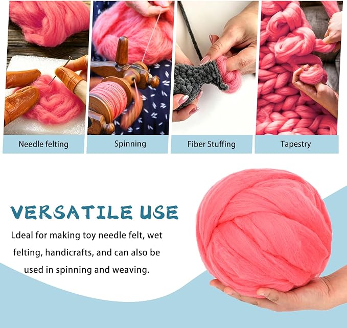 8 OZ Premium Merino Wool Roving, Soft Needle Felting Core Wool, Carded Felting - Image 6