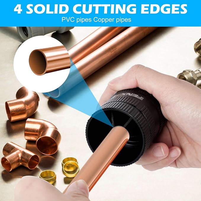 PlumbingTools, Deburring Tool for Copper/PVC Pipe, Copper Pipe Cleaner, Pipe Reamer 1/4" to 1-5/8" Inner Outer Hard Tube Chamfering Tool Black