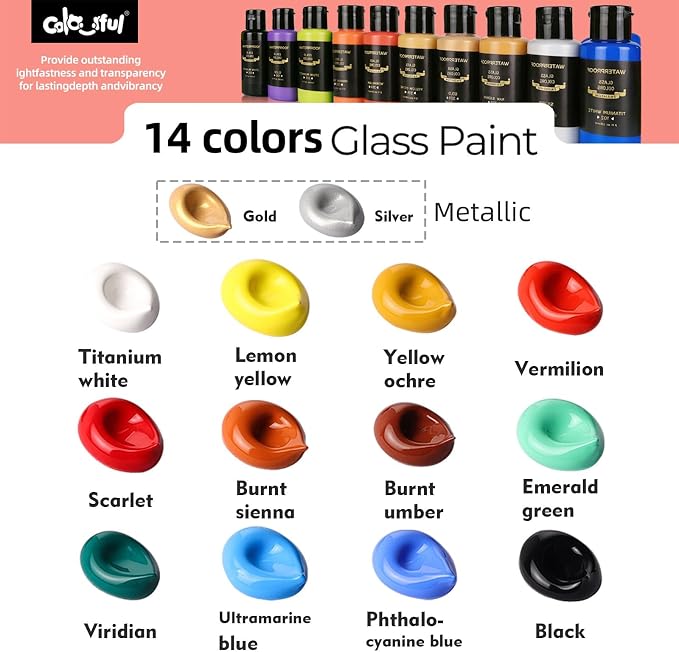Colorful 14 Colors Stain Glass Paint Set - Image 8