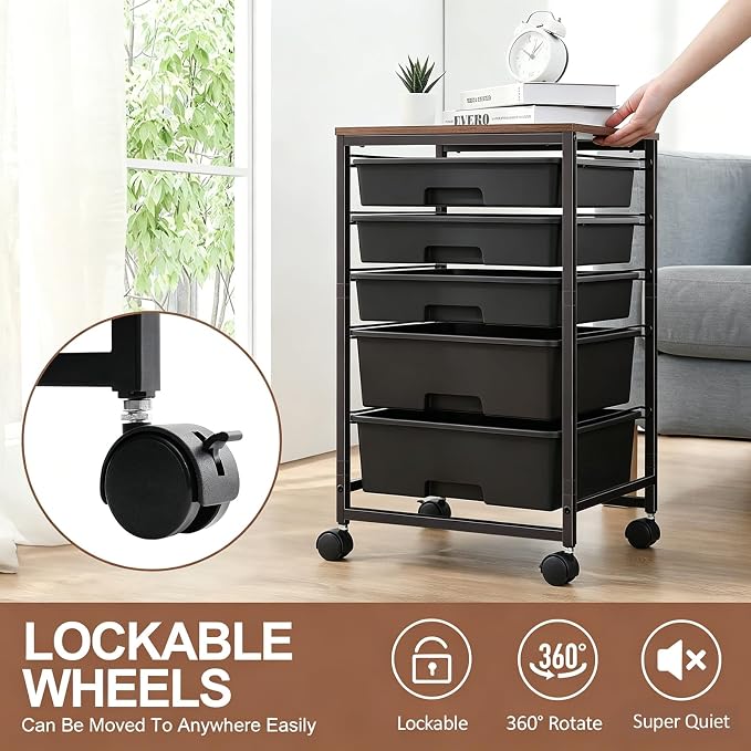 SYKIARIOL 5-Tier Rolling Utility Storage Drawer Craft Cart on Wheels - Image 9