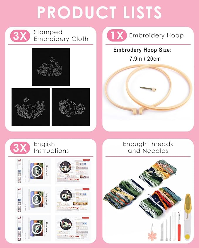 TINDTOP 3 Sets Embroidery Kit for Adults, Frog Embroidery Practice Kit | for - Image 2
