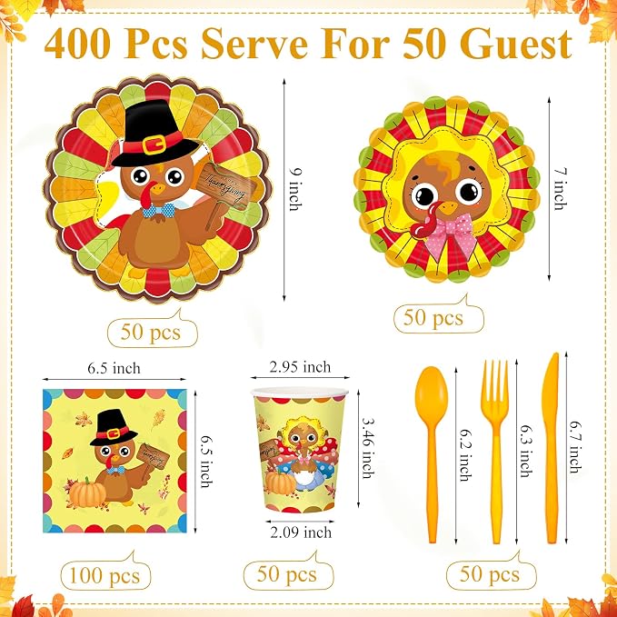 Pickmesh 400 Pcs Turkey Thanksgiving Party Supplies Include Disposable Paper - Image 3
