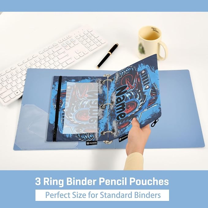 Custom Truck Blue Pencil Pouch for 3 Ring Binder, 2 Pack Personalized Name - Image 4