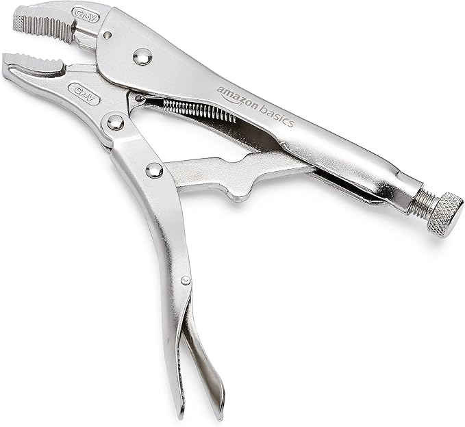 Amazon Basics 5-Piece CR-V Locking Pliers and Wire Cutters Set with Carrying Case, 2 Straight, 3 Curved Jaw, 6.5-10 inch, Silver