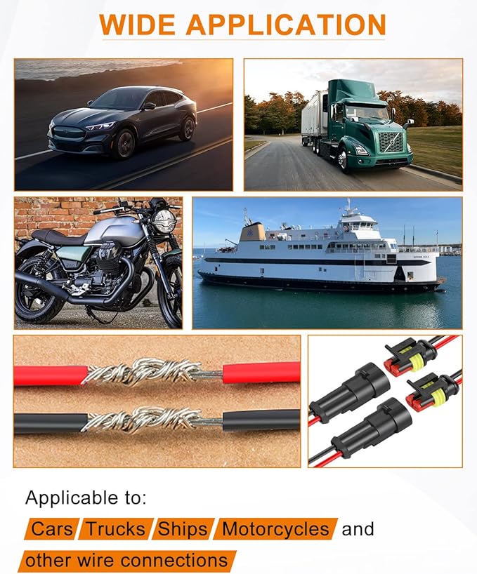 NAOEVO 2 Pin Connector Waterproof, 16 AWG 2 Wire Connectors, Automotive Electrical Connectors Male and Female Way with Heat Shrink Tubing for Car Truck Boat Wire Connection, 6 Kits