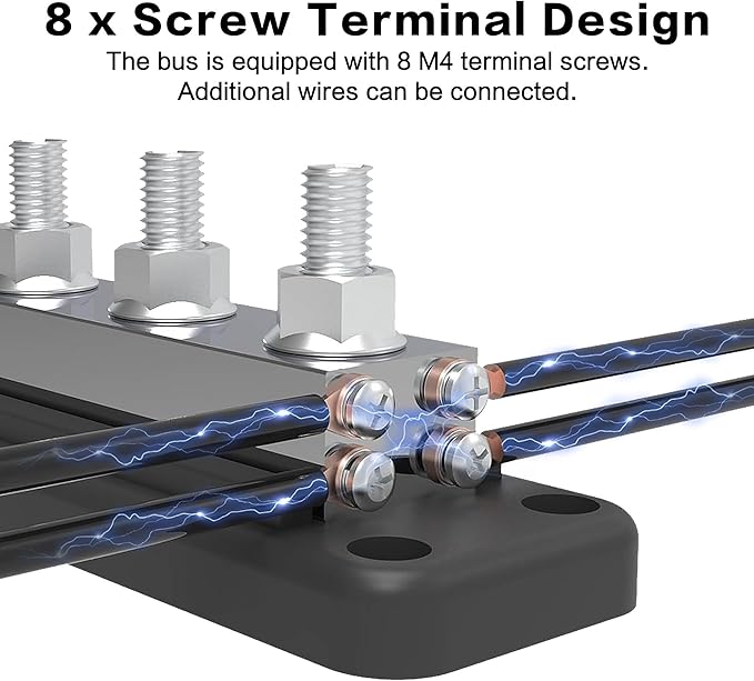 Iztoss 12 V Bus Bar Terminal Block 8 x 3/8"(M10) Terminal Studs,Battery Bus Bar Max 600 V AC 48 V DC Positive & Negative Battery Distribution Block for Battery Marine RV Truck