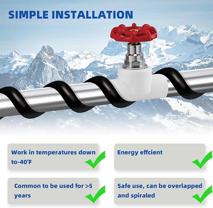 6FT Heat Cable for Water Pipes, Prevent Freezing & Easy Installation, Water Pipe Heat Cable With Thermostat Self-Regulating, Pipe Heating Trace System 120 V