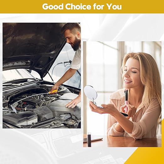Telescoping Inspection Mirror, Flexible Retractable Automotive Extension Round Mirror 360 Rotation&Bendable Square Mirror, Extendable Mirror on a Stick with 4 Replaceable Mirror & 1 Storage Bag