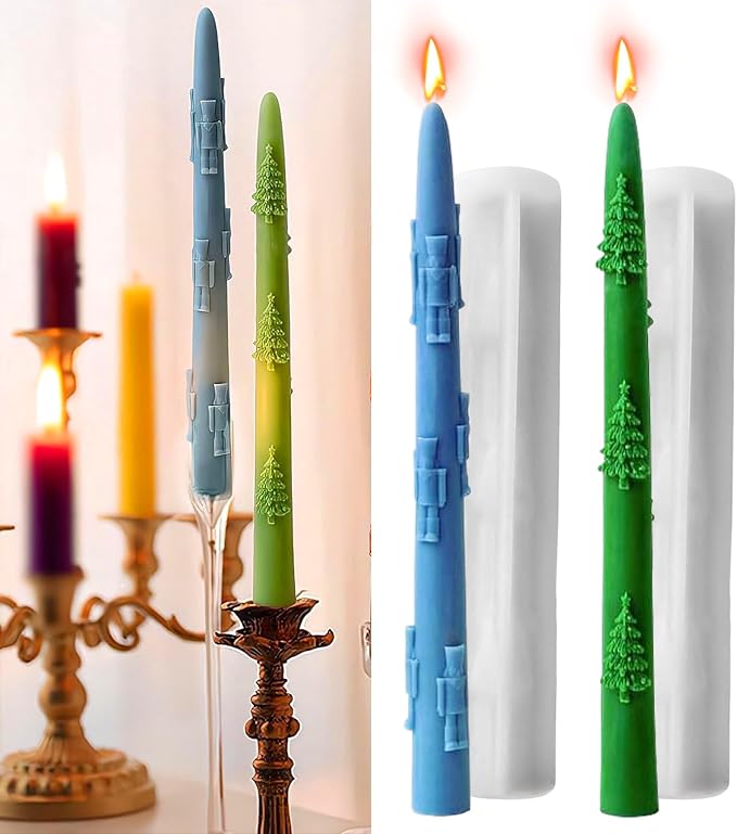 2 PCS Christmas Long Candle Silicone Mold, Pillar Candlestick Candle Mold by JDHSilicone