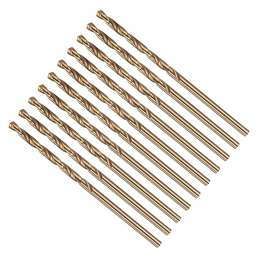Drill Bit, #34 Cutting Diameter, 4341 HSS Gold Finish 118° Cutting Angle Number Jobber Bits - (Applications: for Drilling Soft Metal Plastic Wood), 10-Pieces