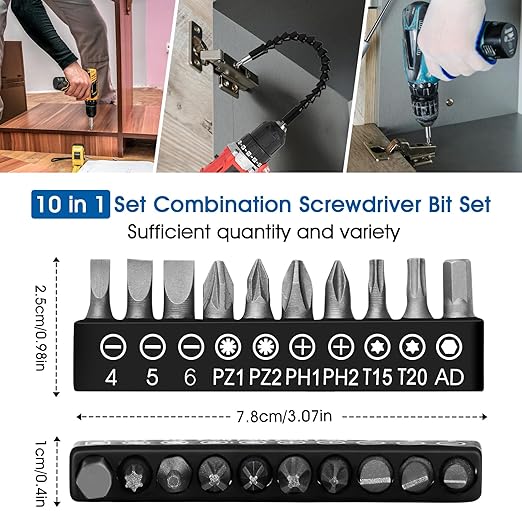 Flexible Drill Bit Extension, 11.6 Inch Super Bit Screwdriver Kit, Manual 90 Right Angle Drill Attachment, 1/4 Flexible for Drill, Screwdriver Bit Set