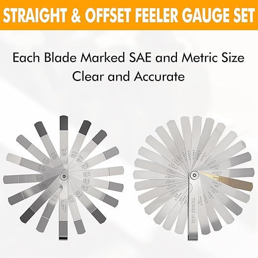 2PCS Feeler Gauges Set - Stainless Steel Feeler Gauges for Valves, Standard SAE/Metric Spark Plug Gap Tool, Straight & Angled Thickness Measuring Tool for Valves, Spark Plug, Guitar, Piston