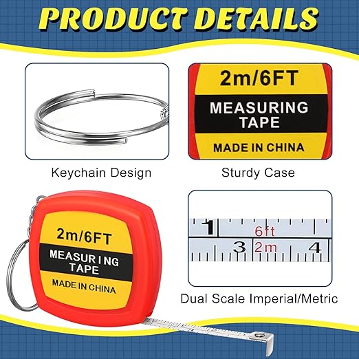 Macarrie 80 Pcs Small Tape Measure Keychains 6 ft/ 2 m Mini Retractable Measuring Tape Bulk with Slide Lock Construction Party Favors for School Prize Bag Filler DIY Projects Office Home Use, 4 Colors