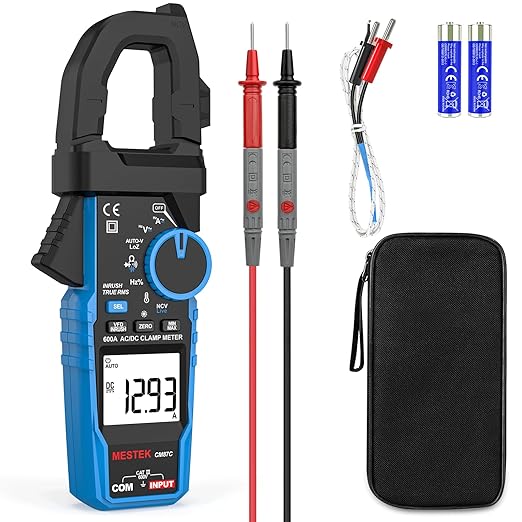 Digital Inrush Clamp Meter Multimeter, MESTEK T-RMS 6000 Counts 600A Current Amp Volt Meter with VFD,LOZ Mode; Measures NCV AC/DC Current Voltage Temperature Resistance Capacitance Continuity