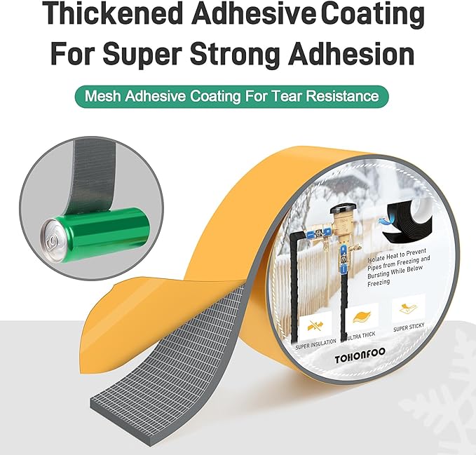 Pipe Insulation Tape, Foam Insulation Tape for Outdoor Pipes Winter Freeze Protection, Foam Pipe Insulation Wrap, Heat Tape for Water Pipes, Copper Pipes, PVC, AC Line, 2in x 15ft, Grey