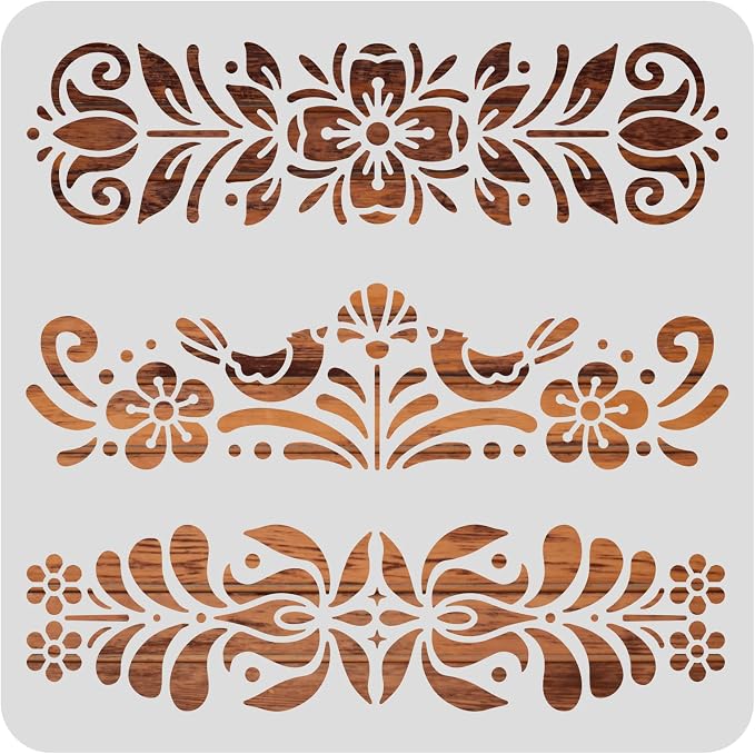 BENECREAT Plastic Folk Decorative Painting Stencil Templates, 12x12inch Floral by BENECREAT