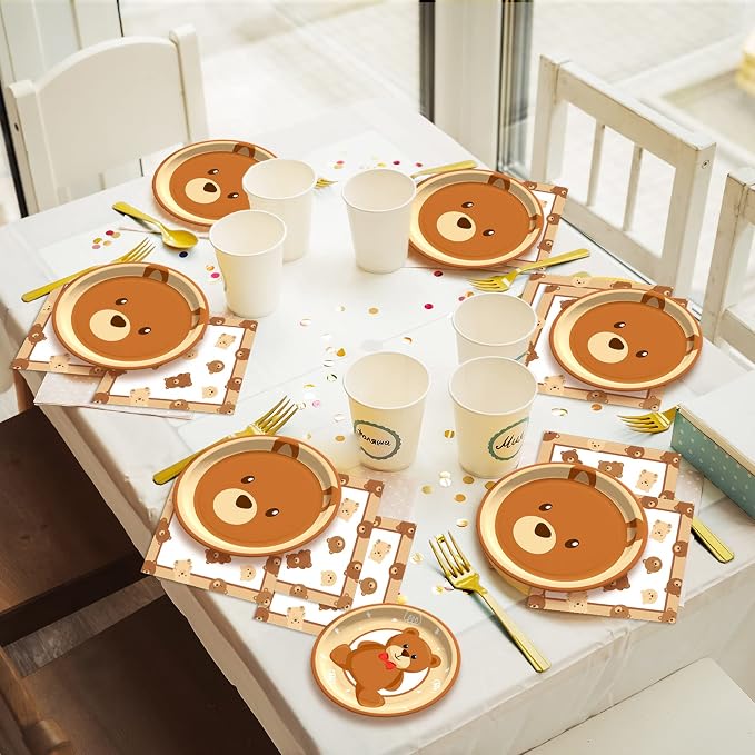 96 Pcs Bear Baby Shower Party Plates Decorations We Can Bearly Wait Baby - Image 6