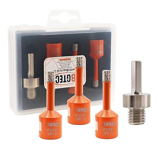 Diamond Core Drill Bit Kit BGTEC Diamond Hole Saw Tile Cutter for Porcelain Tile Ceramic Marble Brick Granite Stone, 5/8"-11 Thread Hole Saw 8/8/8mm+HEX Adapter