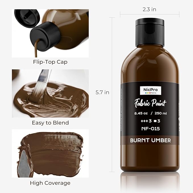 Nicpro Brown Fabric Paint, 8.45 oz Fabric Paint - Image 2