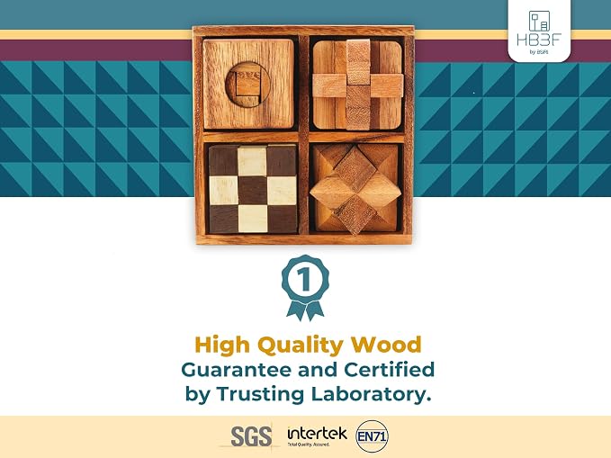 BSIRI 4 in 1 Wooden Brain Teaser Puzzles - Image 3