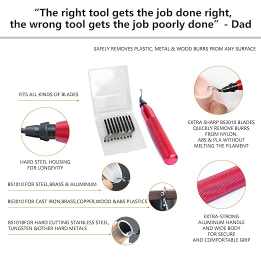 Premium Deburring Tool with 10 High-Speed Steel Blades – Ideal for Metal, Plastic, PVC, Copper & 3D Printed Edges – Professional Burr Removal Tool for Plumbing & DIY Projects(Red)