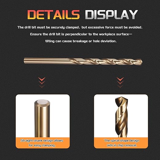 Drill Bit, #13 Cutting Diameter, 4341 HSS Gold Finish 135° Cutting Angle Number Jobber Bits - (Applications: for Drilling Soft Metal Plastic Wood), 10-Pieces