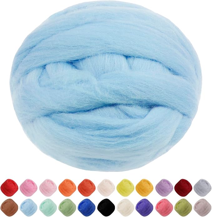 JeogYong Needle Felting Wool, 17.64oz Wool Roving Chunky Wool Yarn, Sky Blue by JeogYong