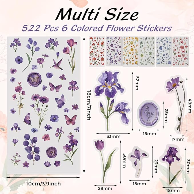 Pengxiaomei 522 Pcs Flower Stickers - Image 2
