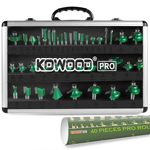 KOWOOD Pro Router Bits Sets of 40 Pieces 1/4 Inch Shank and 1/2 Inch Shank, Professional Woodworking Tools