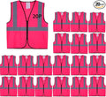 Pink Safety Vests 20 Pack - Reflective High Visibility Construction ANSI Class 2 Work Vests for Men,Woman with Zipper,Hi Vis Mesh and Neon Silver
