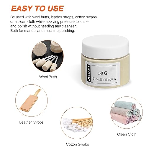 80,000Grit Diamond Polishing Lapping Compound Polish Paste with 25% Diamond Powder (0.1 Micros) for Metal Silver Chrome Glass Marble Resin Rock Watch Jewelry Gemstone - 50G (1.76 Oz)