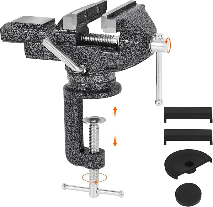 GOXAWEE Universal Bench Vise, 3.15 Inch Table Clamp, 360° Swivel Base, Small Home Vice, Clamp-on Tool for Woodworking, Cutting Conduit, Small DIY Projects, Craft Creation, Sculpting and Modeling