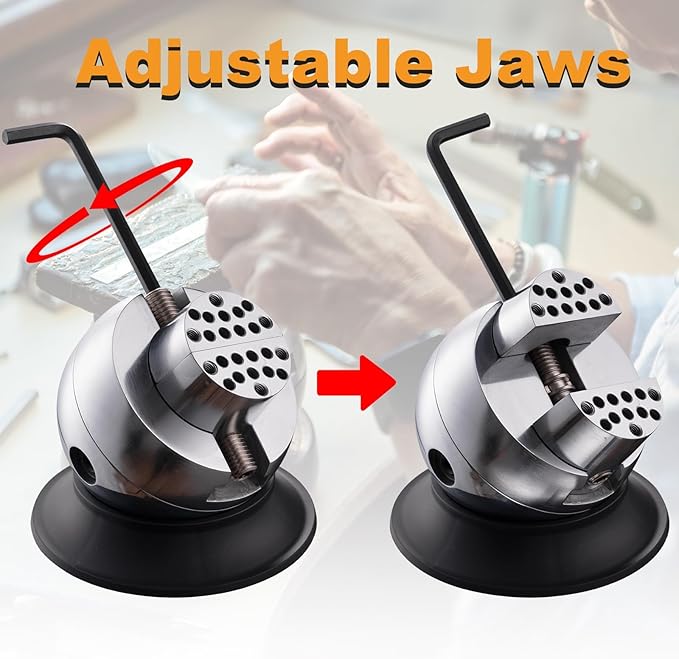 DZQ Ball Vise 3" Engraving Setting Tool 360°Rotation Professional Ball Vise 36PCS Attachment Jewelry Engraving Block Tools(Stainless Steel)